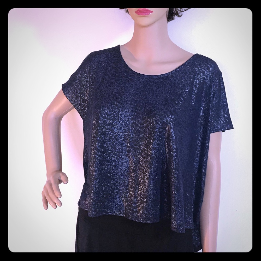 Jennifer Lopez Blue Shimmer Cutaway Sleeve Blouse